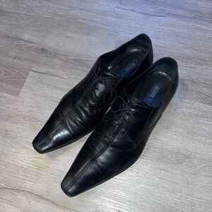 Rossi Black Leather Lace-Up Oxfords Pointed Toe Made In Italy Size 43 EU 10 US